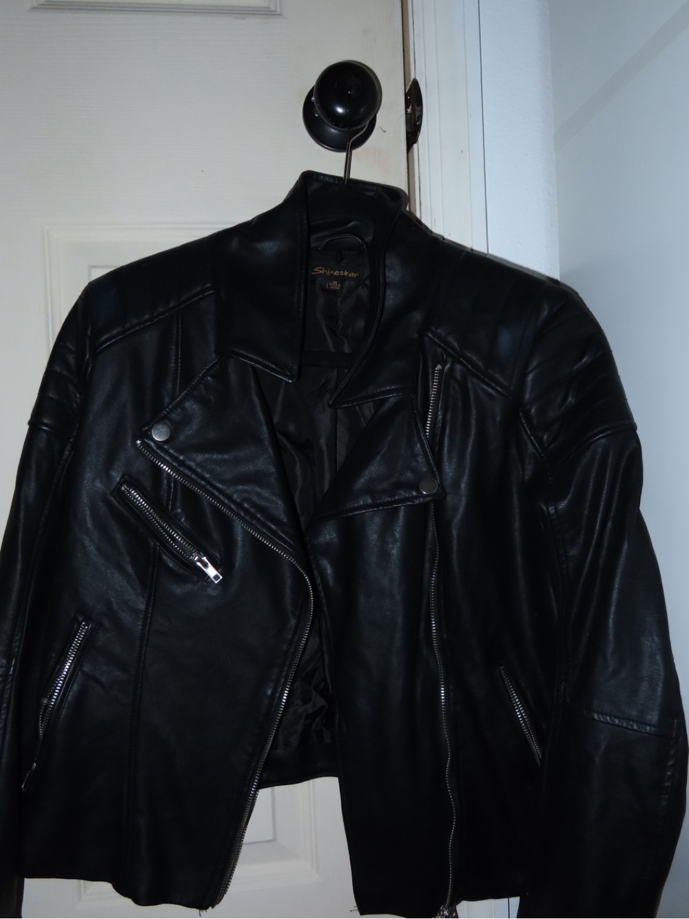 Shinestar Men's Black Leather Moto Bomber Jacket